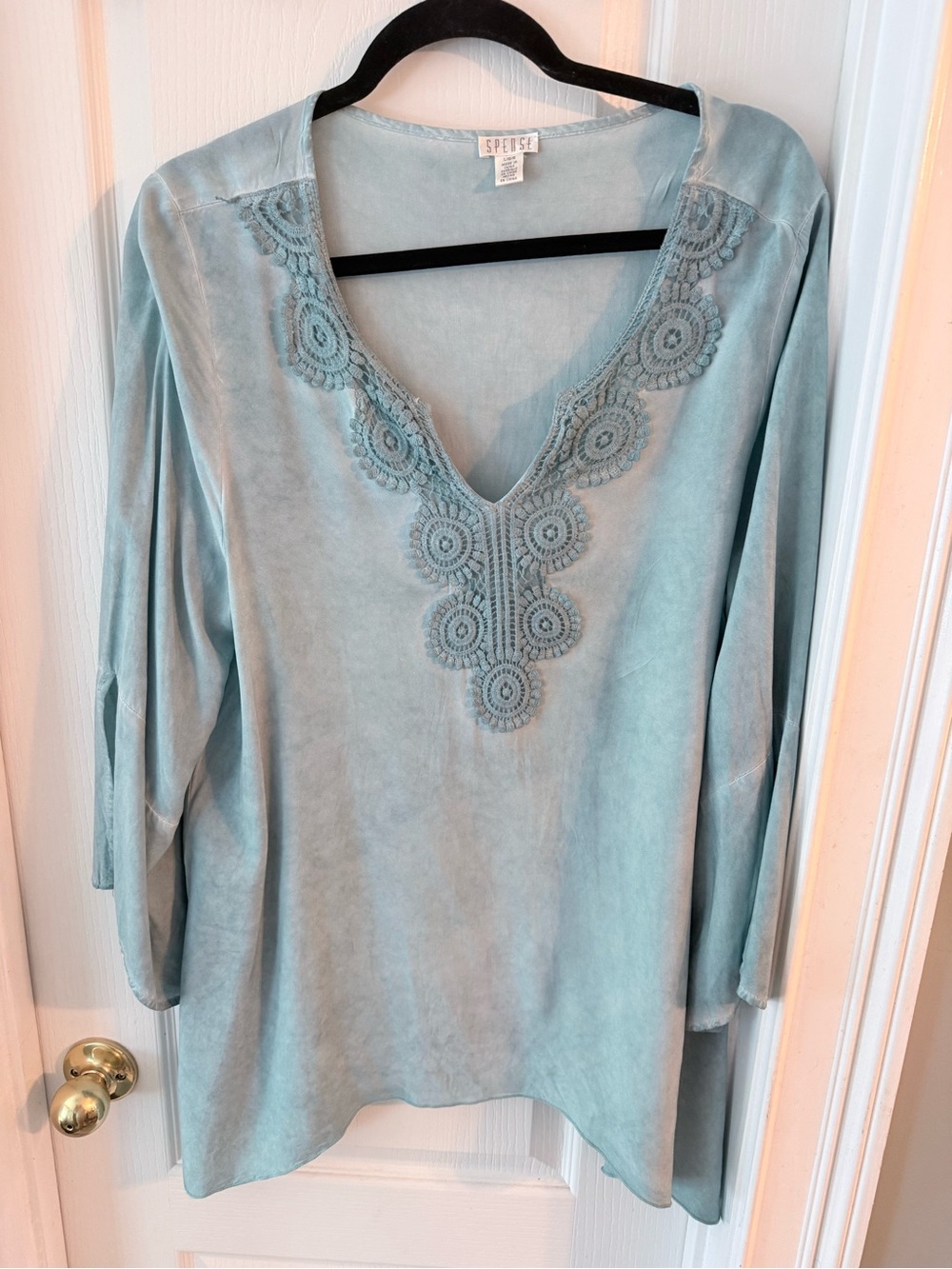 Bohemian Turquoise Embellished Trim V-Neck Tunic Top